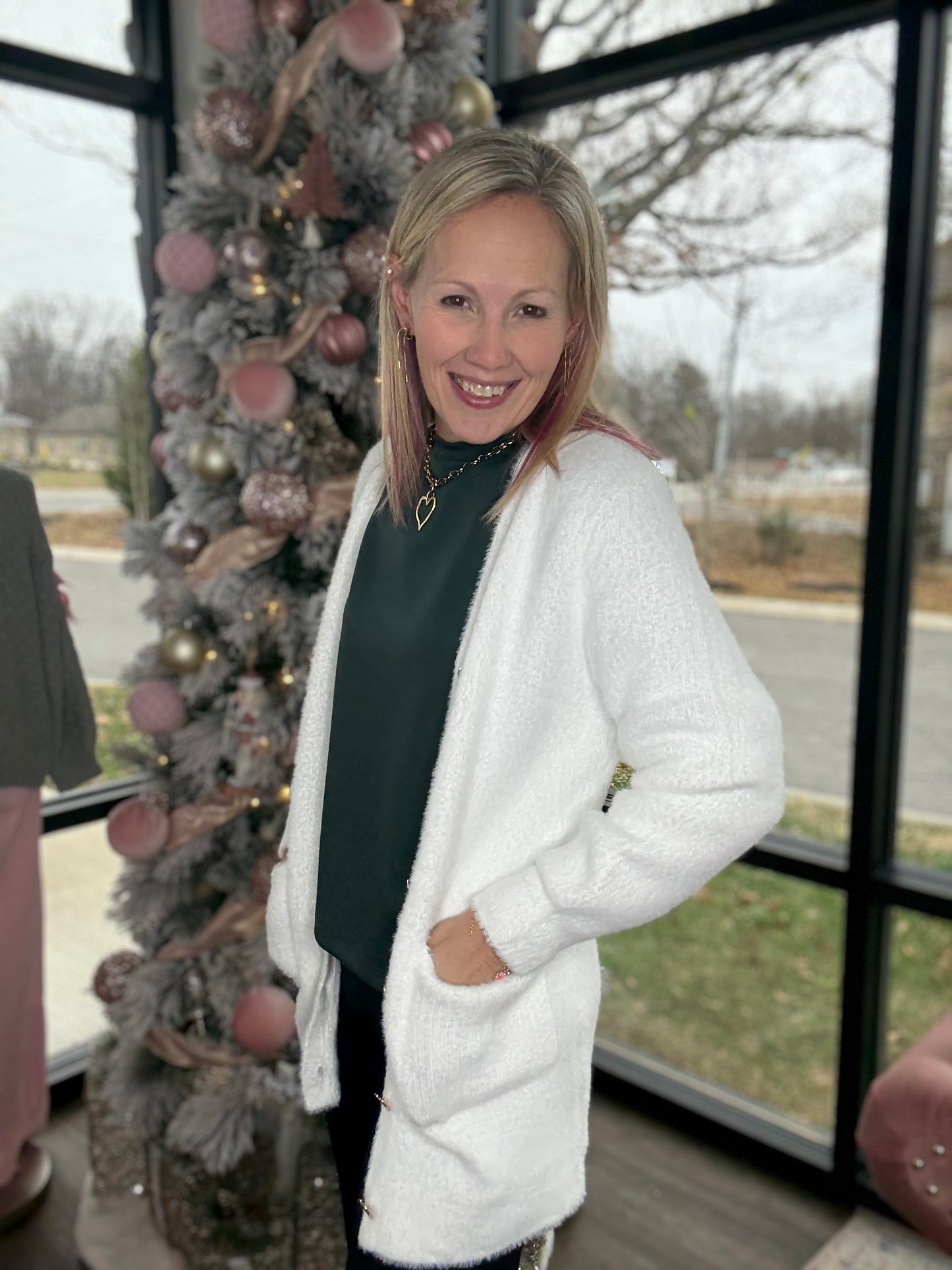 Gold Button Knit Cardigan- Cream