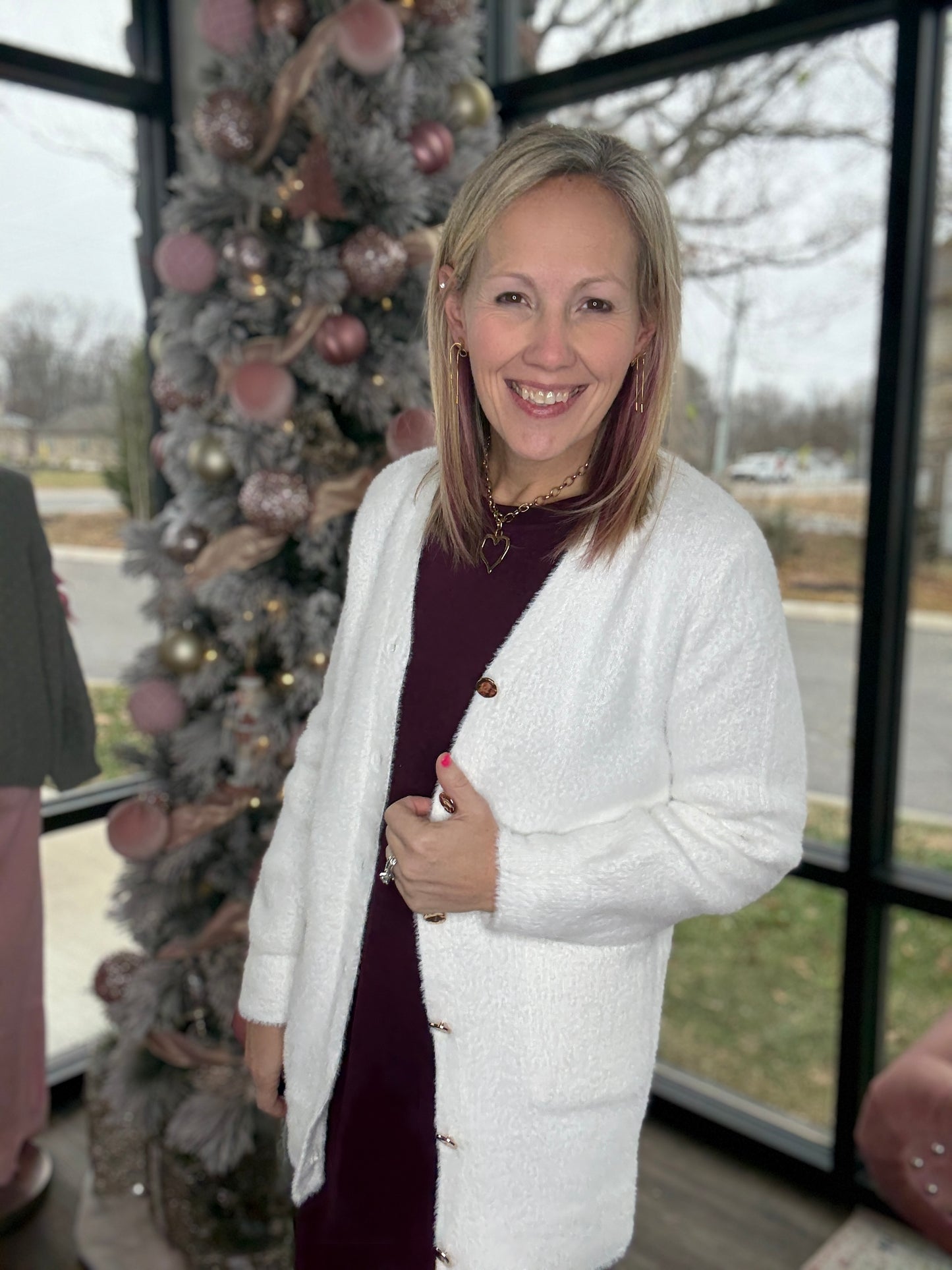 Gold Button Knit Cardigan- Cream