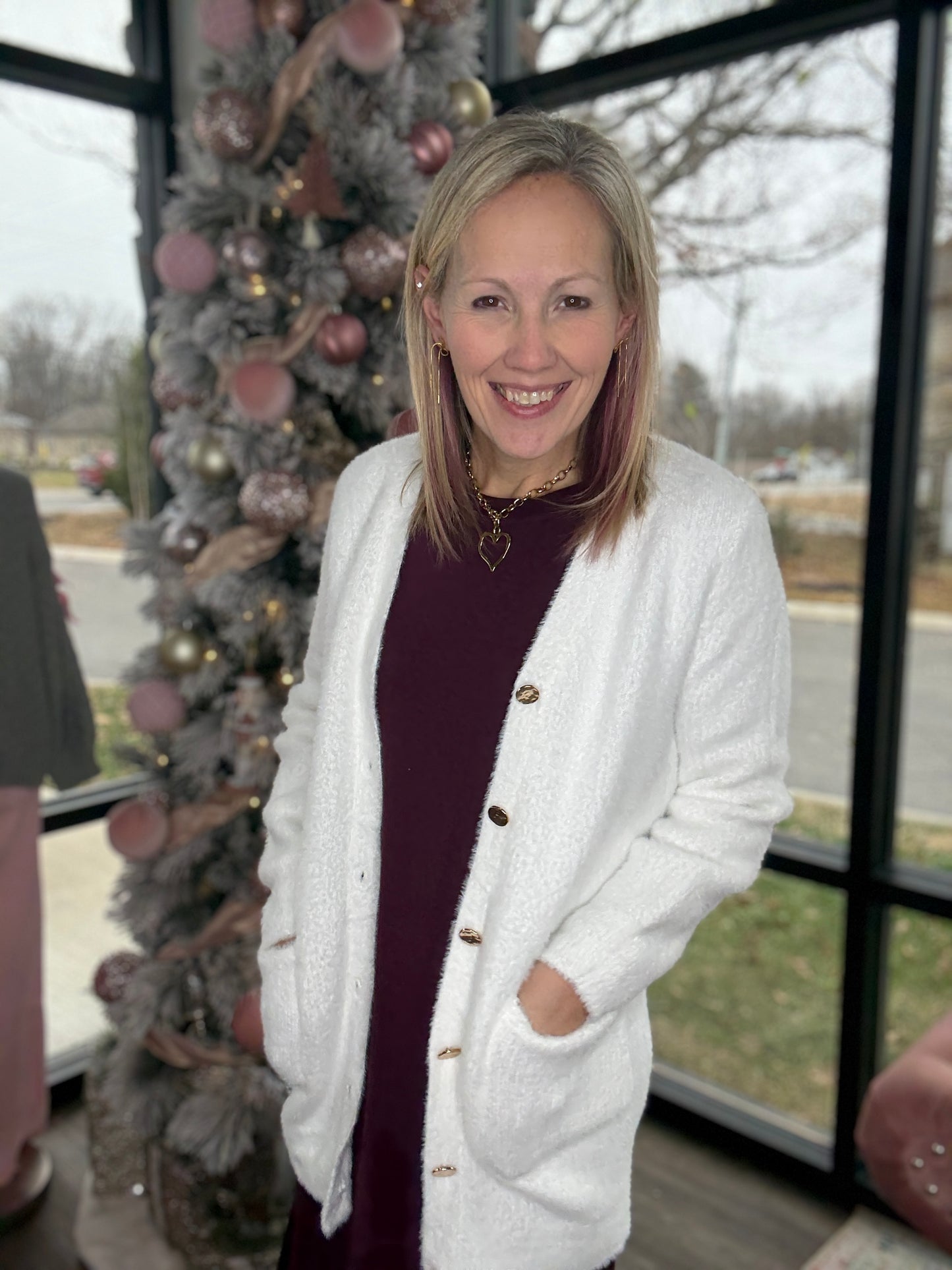 Gold Button Knit Cardigan- Cream