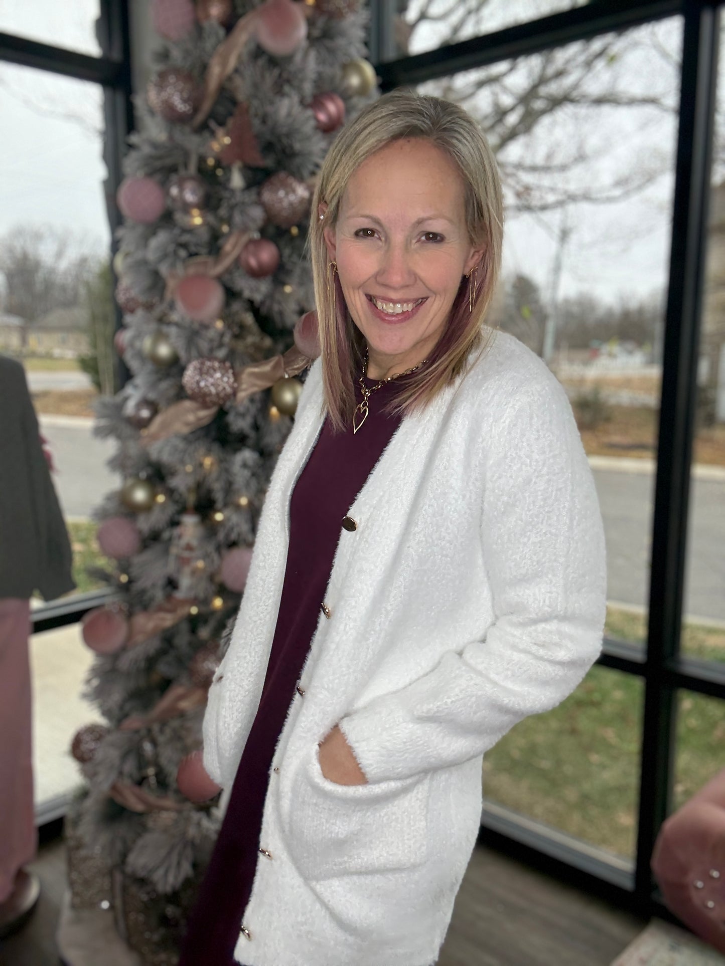 Gold Button Knit Cardigan- Cream