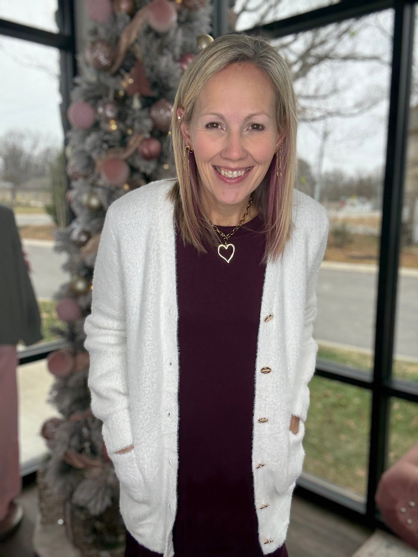 Gold Button Knit Cardigan- Cream