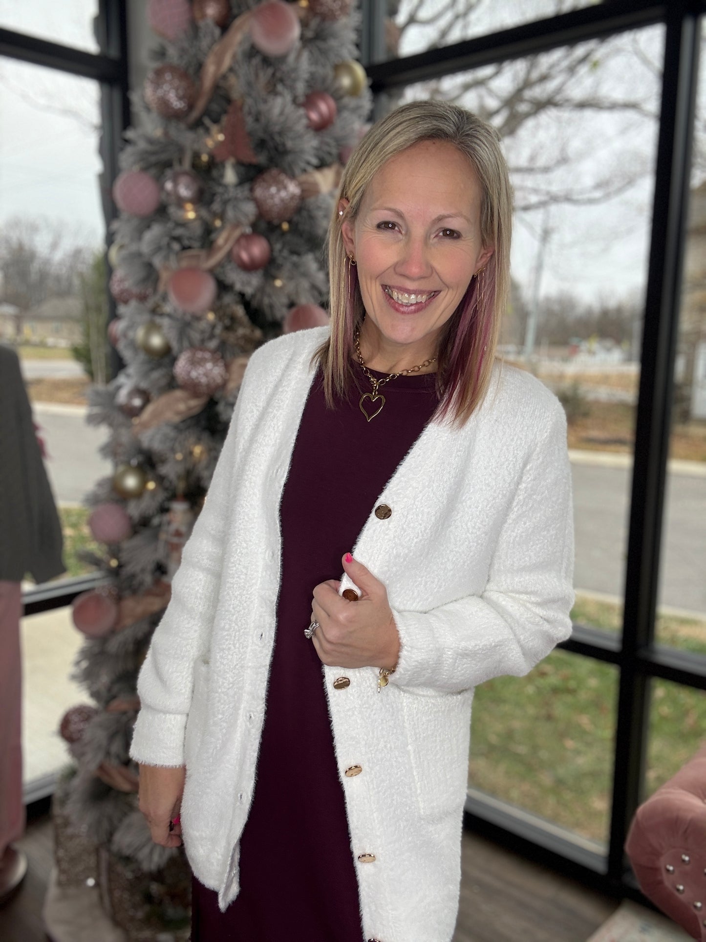 Gold Button Knit Cardigan- Cream