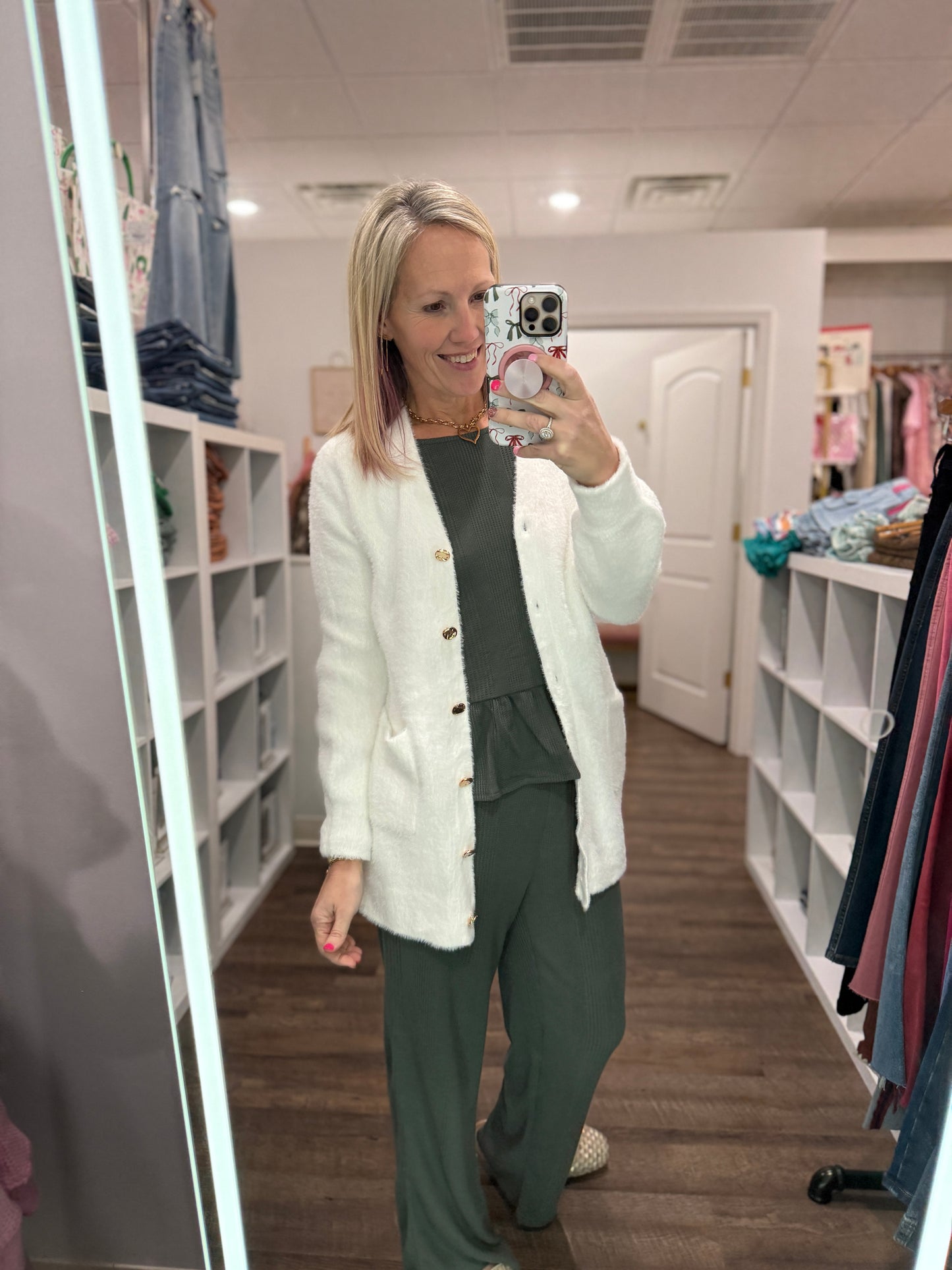 Gold Button Knit Cardigan- Cream