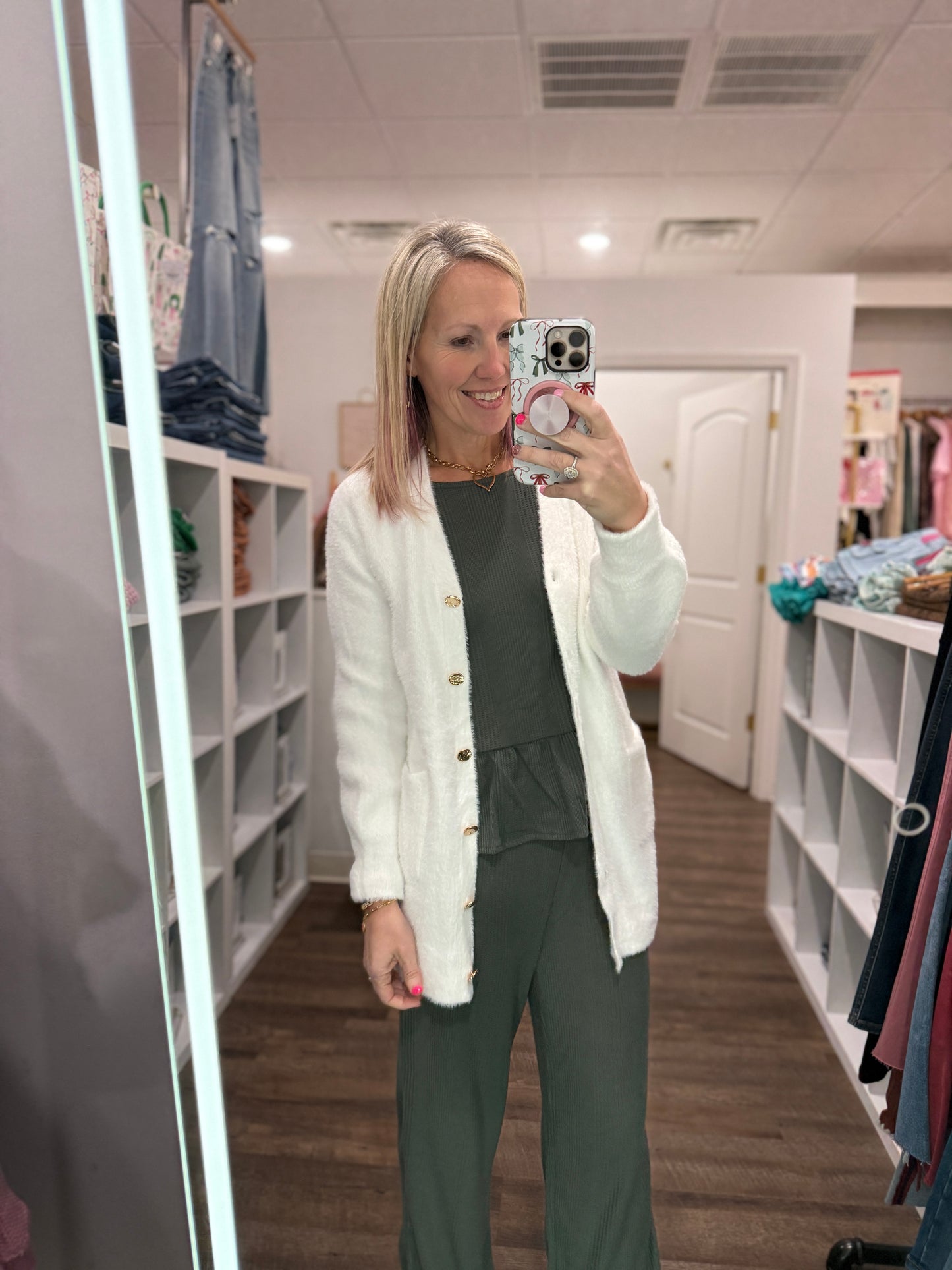 Gold Button Knit Cardigan- Cream