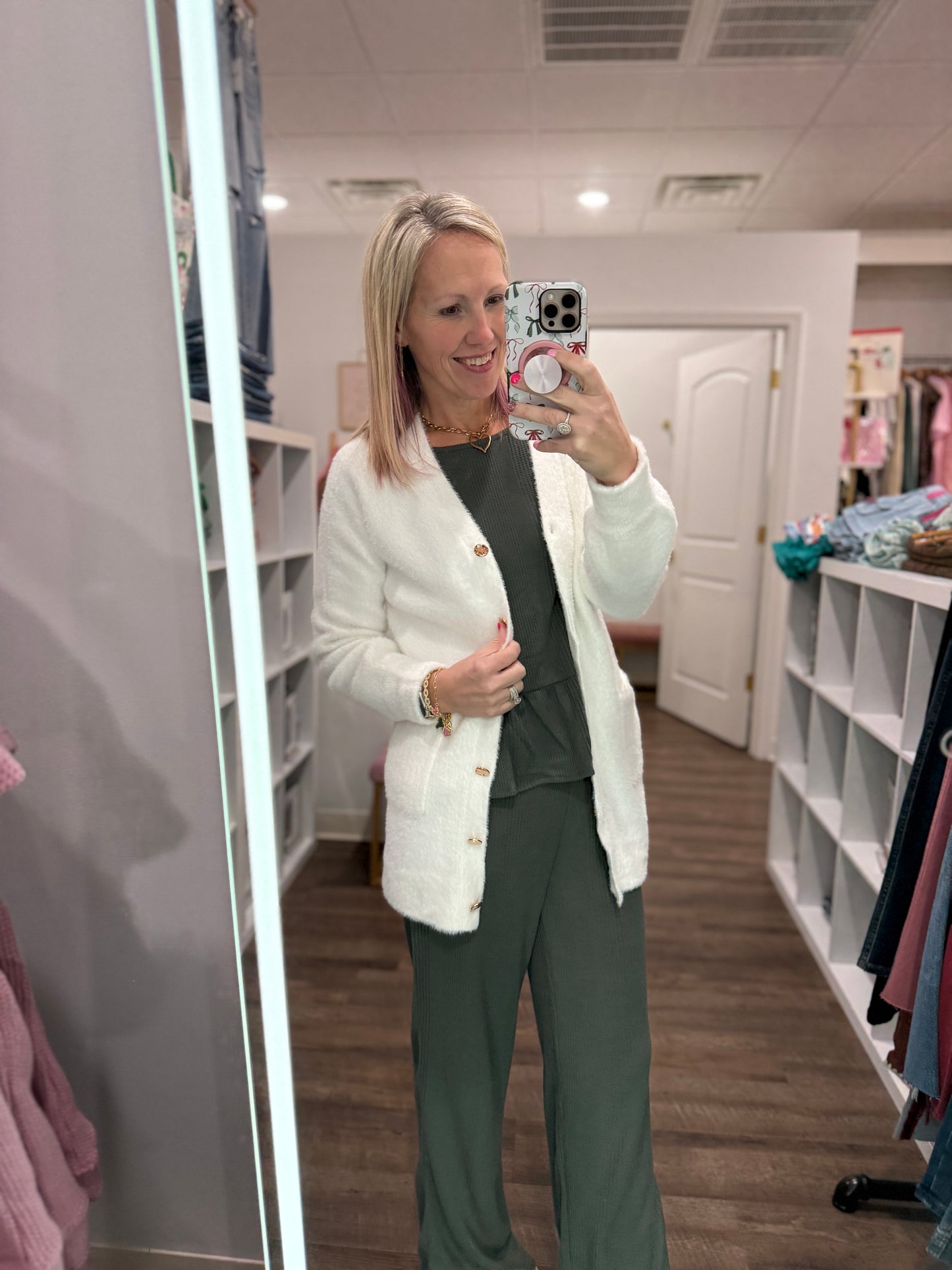 Gold Button Knit Cardigan- Cream