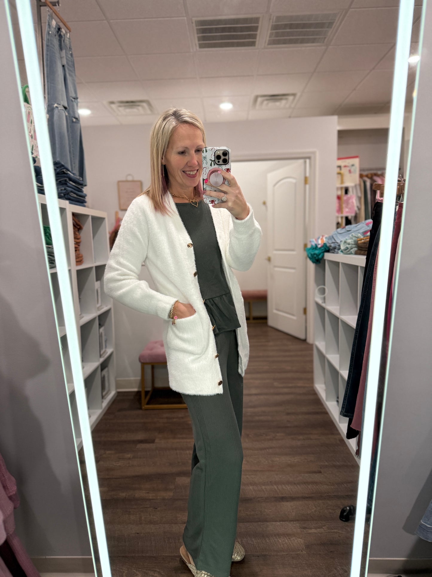 Gold Button Knit Cardigan- Cream