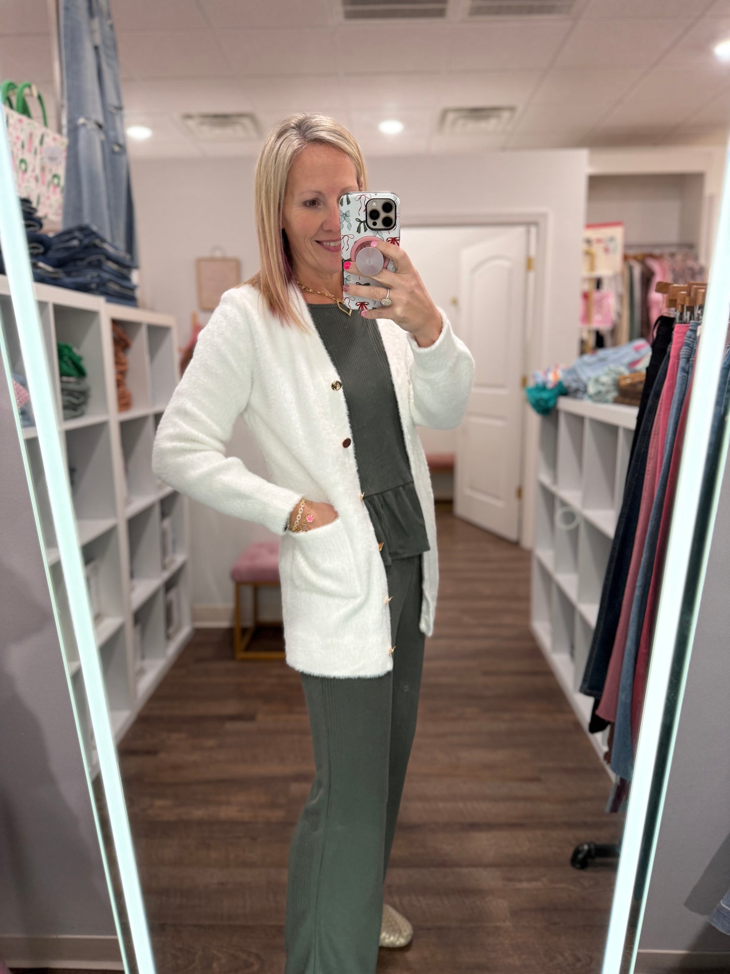 Gold Button Knit Cardigan- Cream