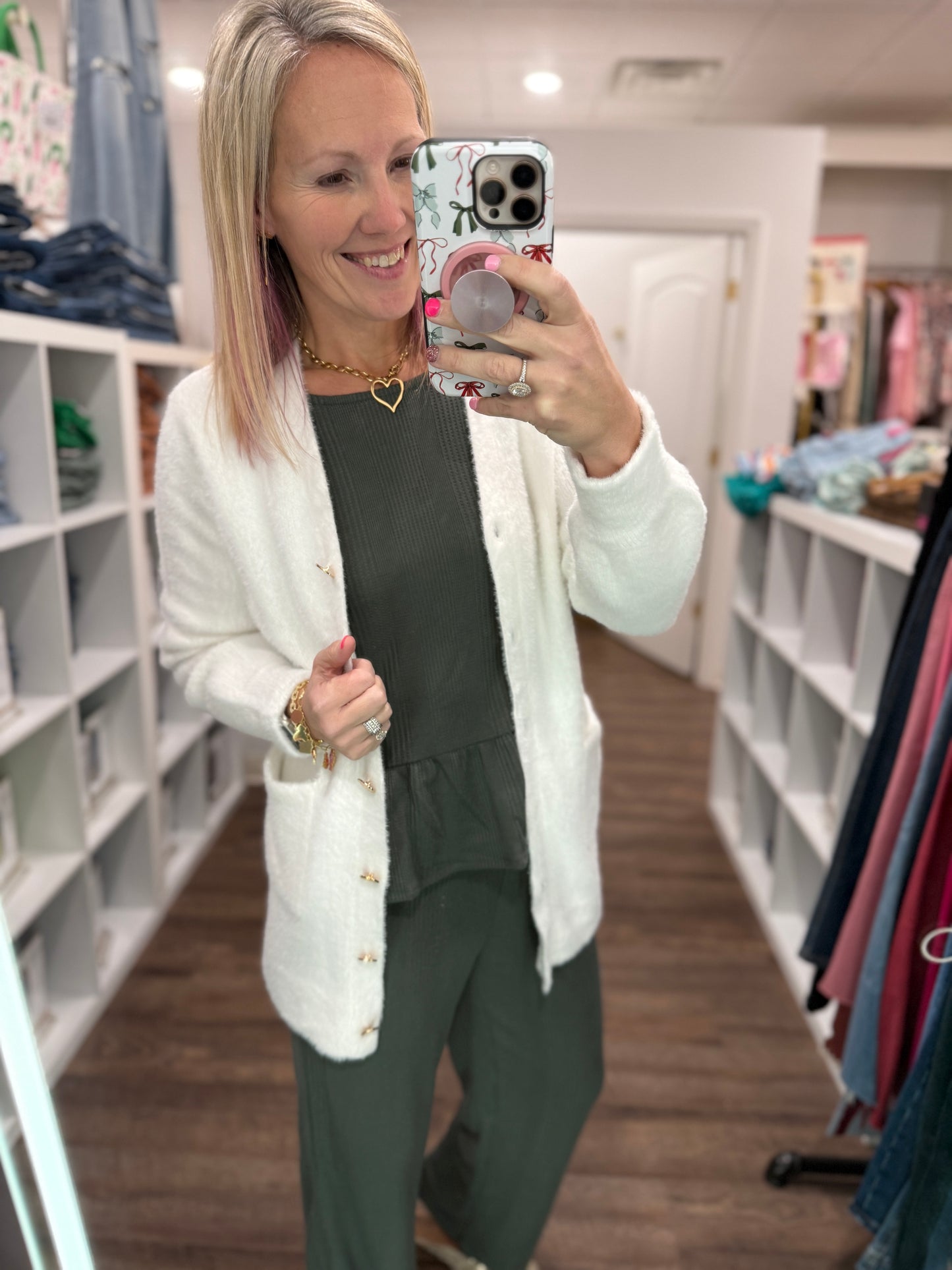 Gold Button Knit Cardigan- Cream