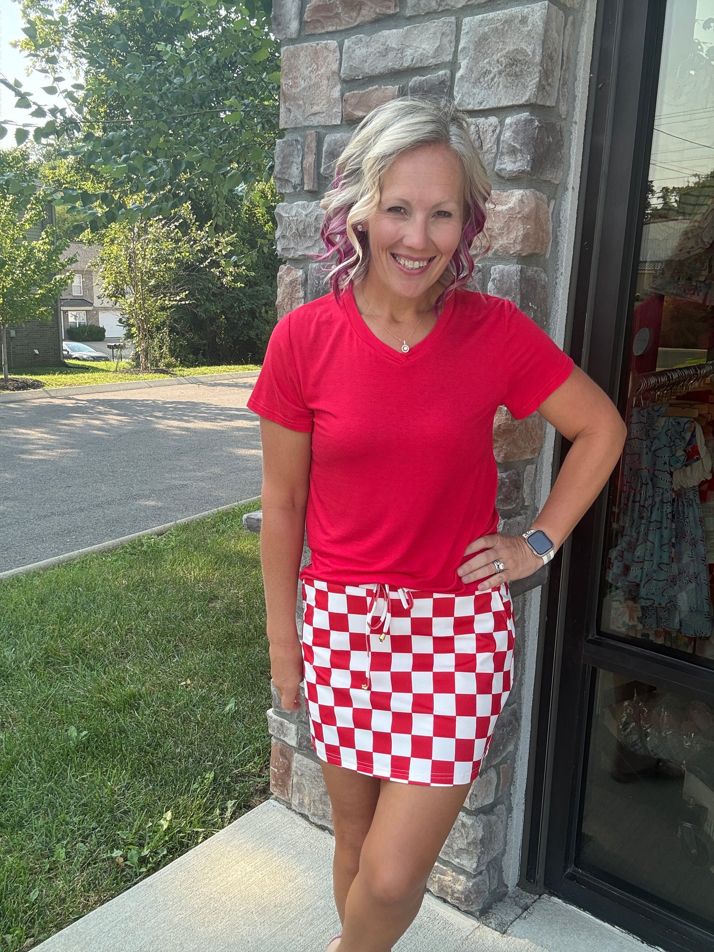 Let's Go Checkered Red Skort