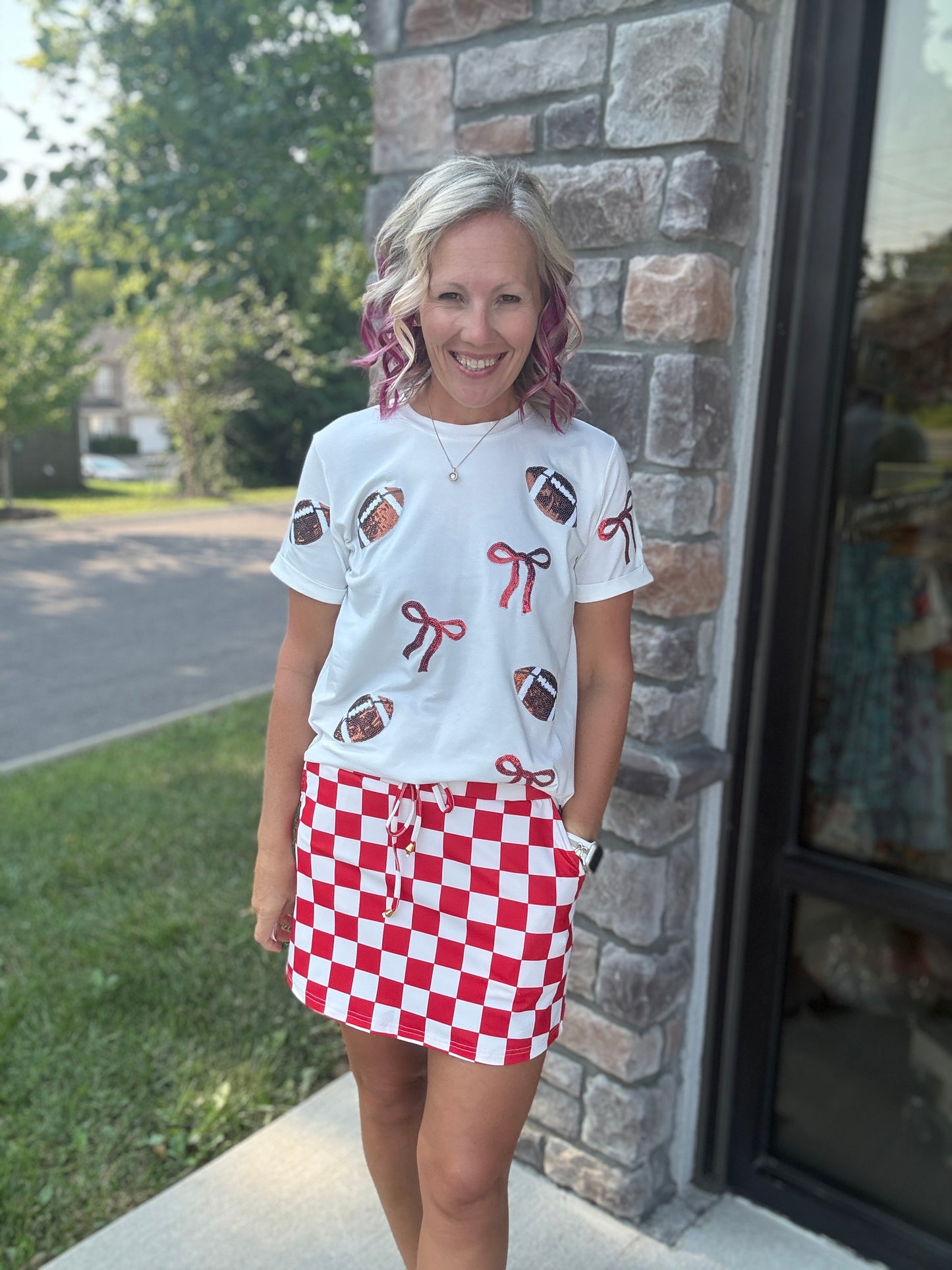 Let's Go Checkered Red Skort