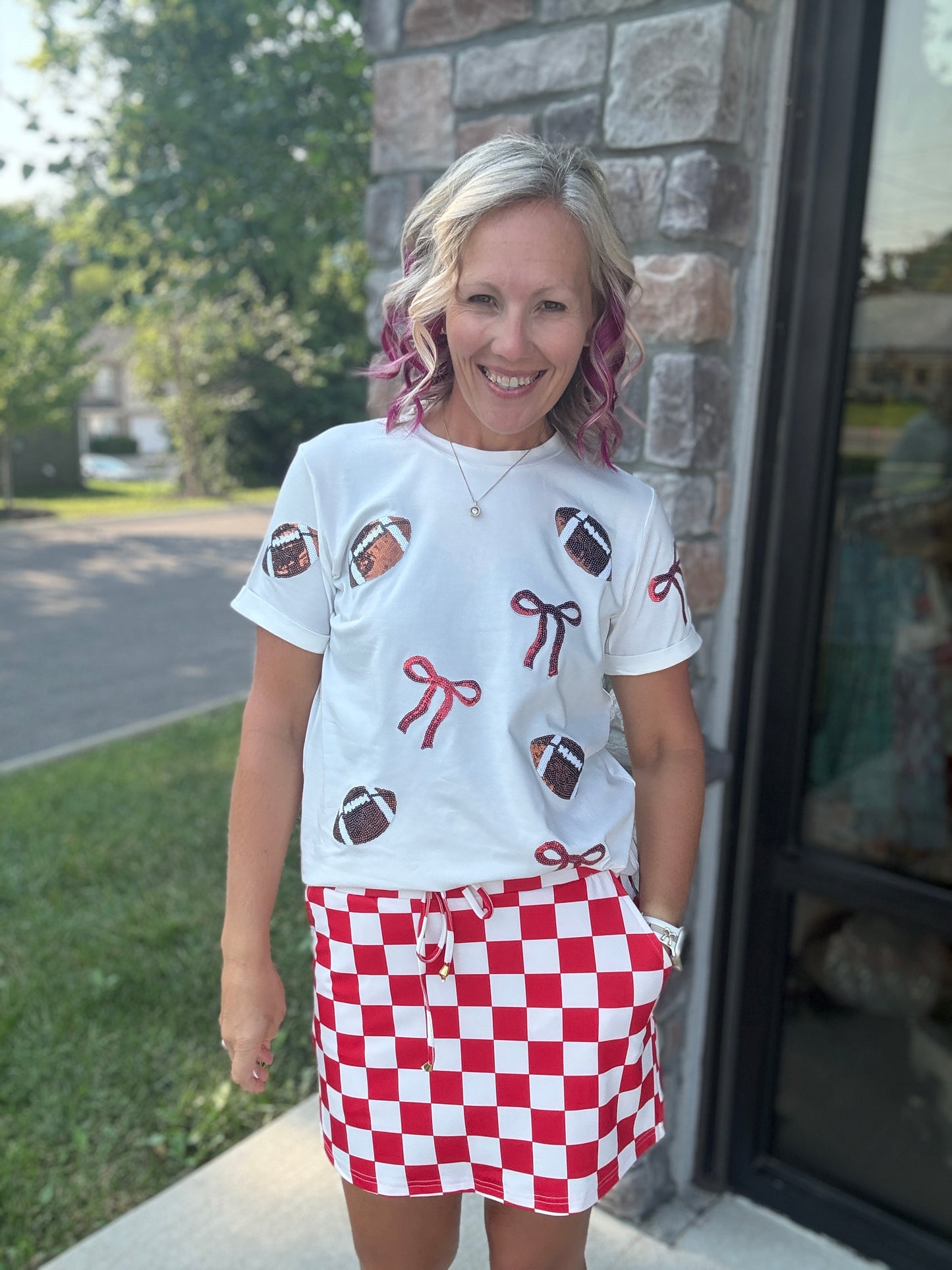 Let's Go Checkered Red Skort