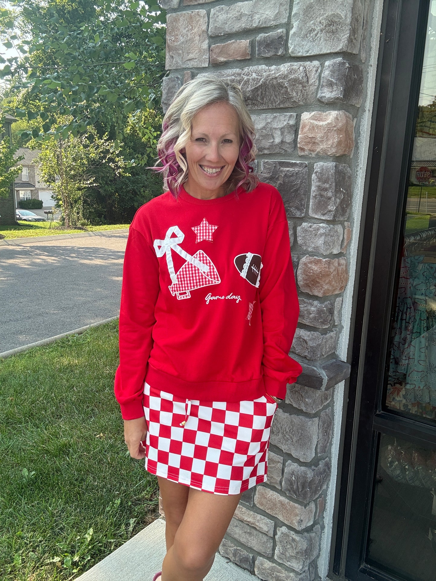 Let's Go Checkered Red Skort