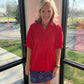Sutton Button Up Top- Red