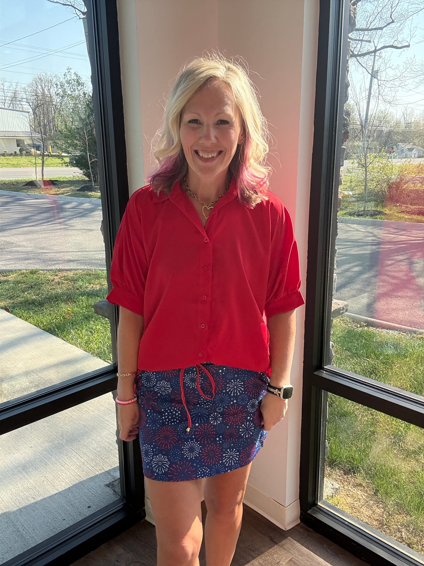 Sutton Button Up Top- Red