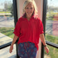 Sutton Button Up Top- Red