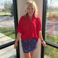 Sutton Button Up Top- Red
