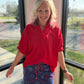 Sutton Button Up Top- Red