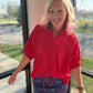 Sutton Button Up Top- Red