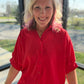 Sutton Button Up Top- Red