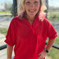 Sutton Button Up Top- Red