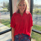 Sutton Button Up Top- Red