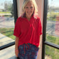 Sutton Button Up Top- Red