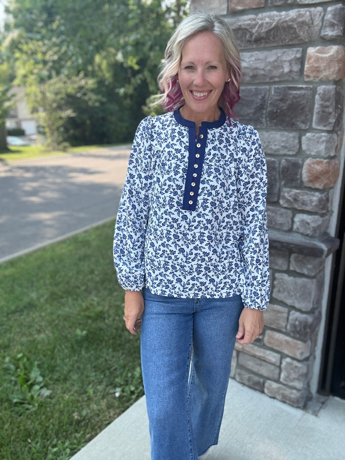 Navy Petals Blouse