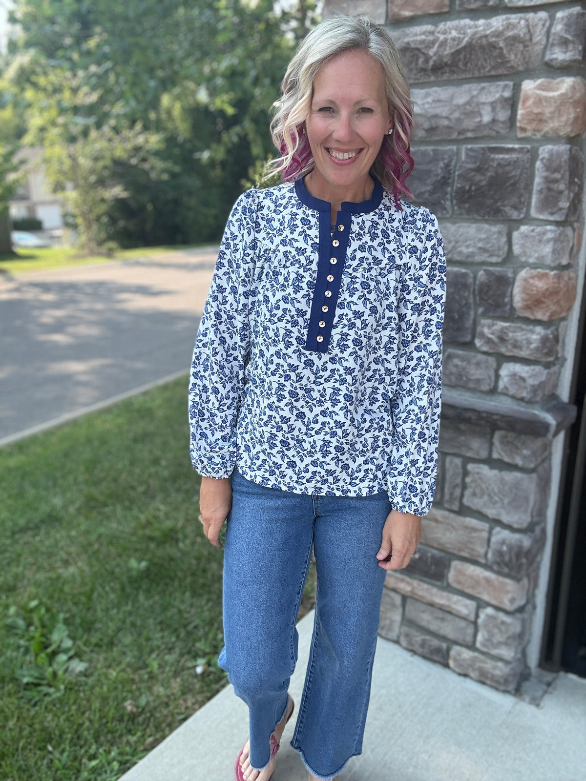Navy Petals Blouse