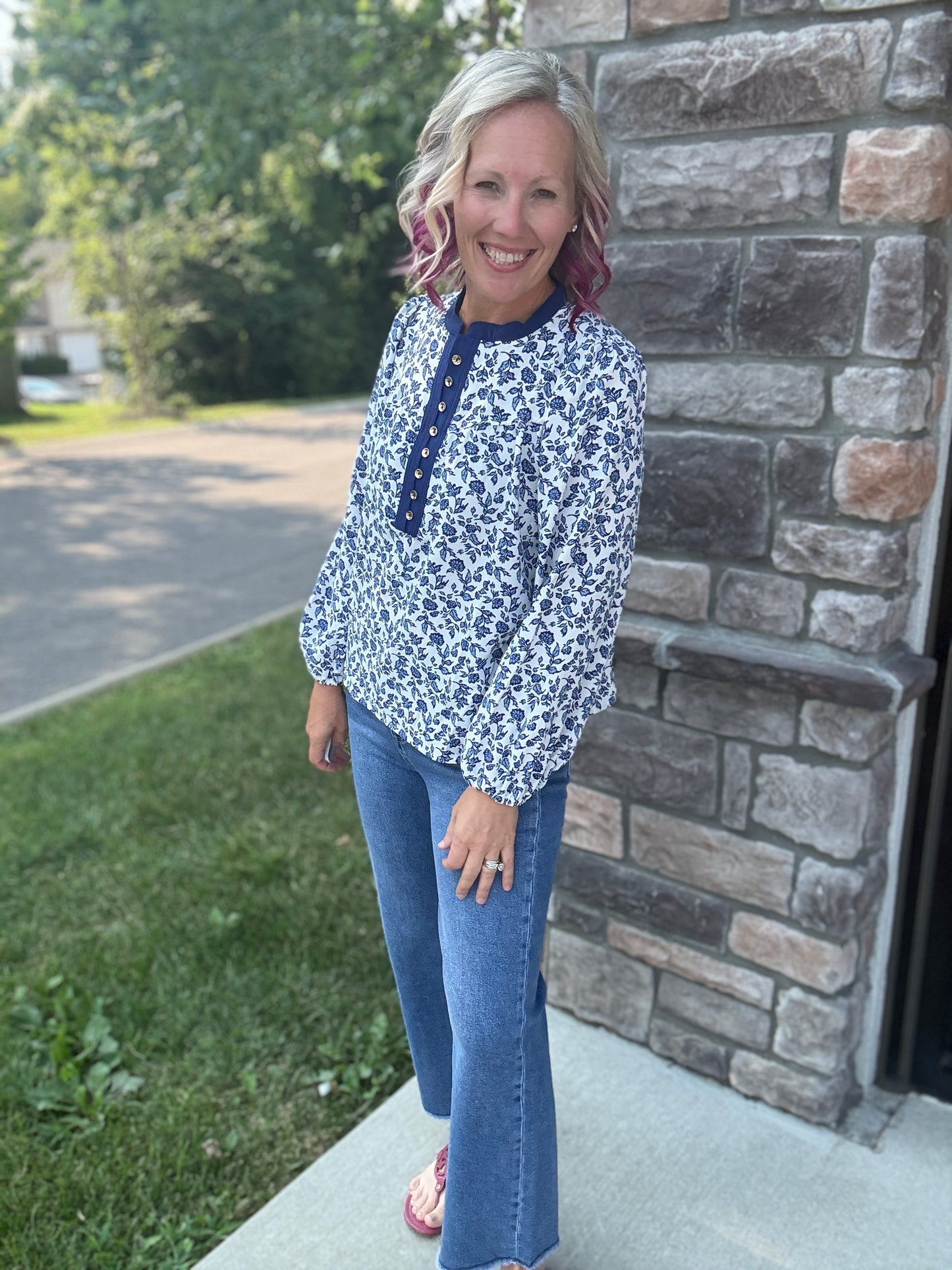 Navy Petals Blouse