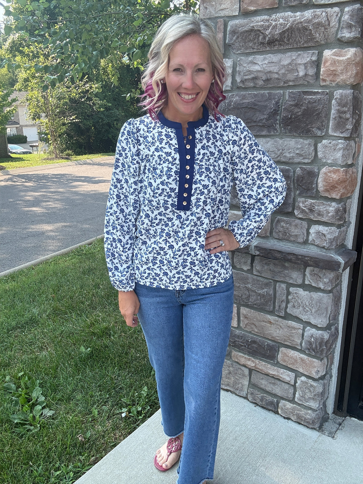 Navy Petals Blouse