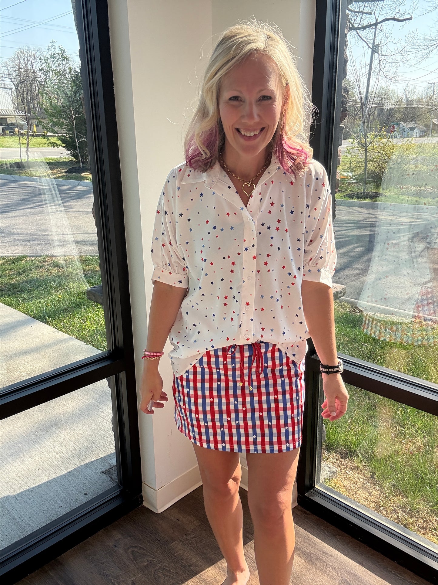Sutton Button Up Top- Patriotic Stars