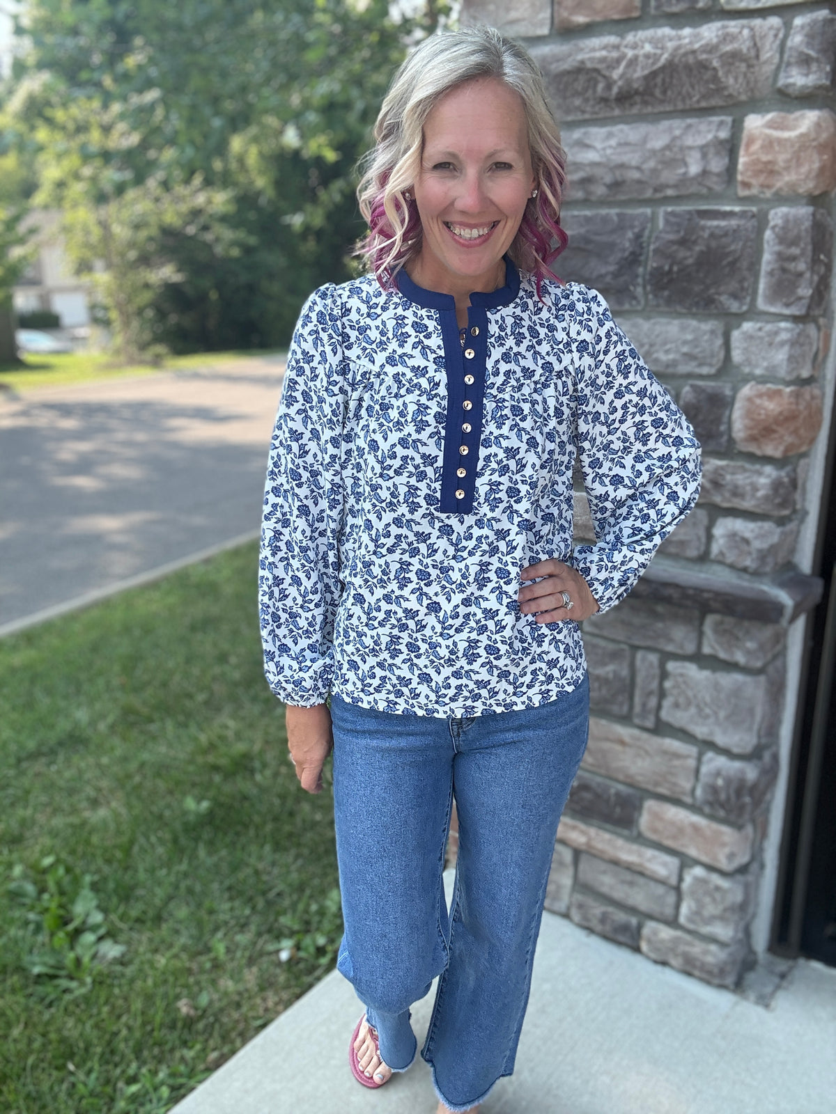 Navy Petals Blouse