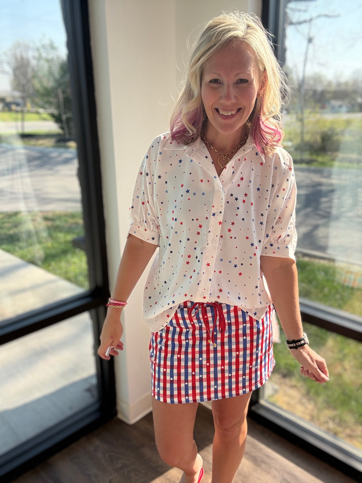 Sutton Button Up Top- Patriotic Stars