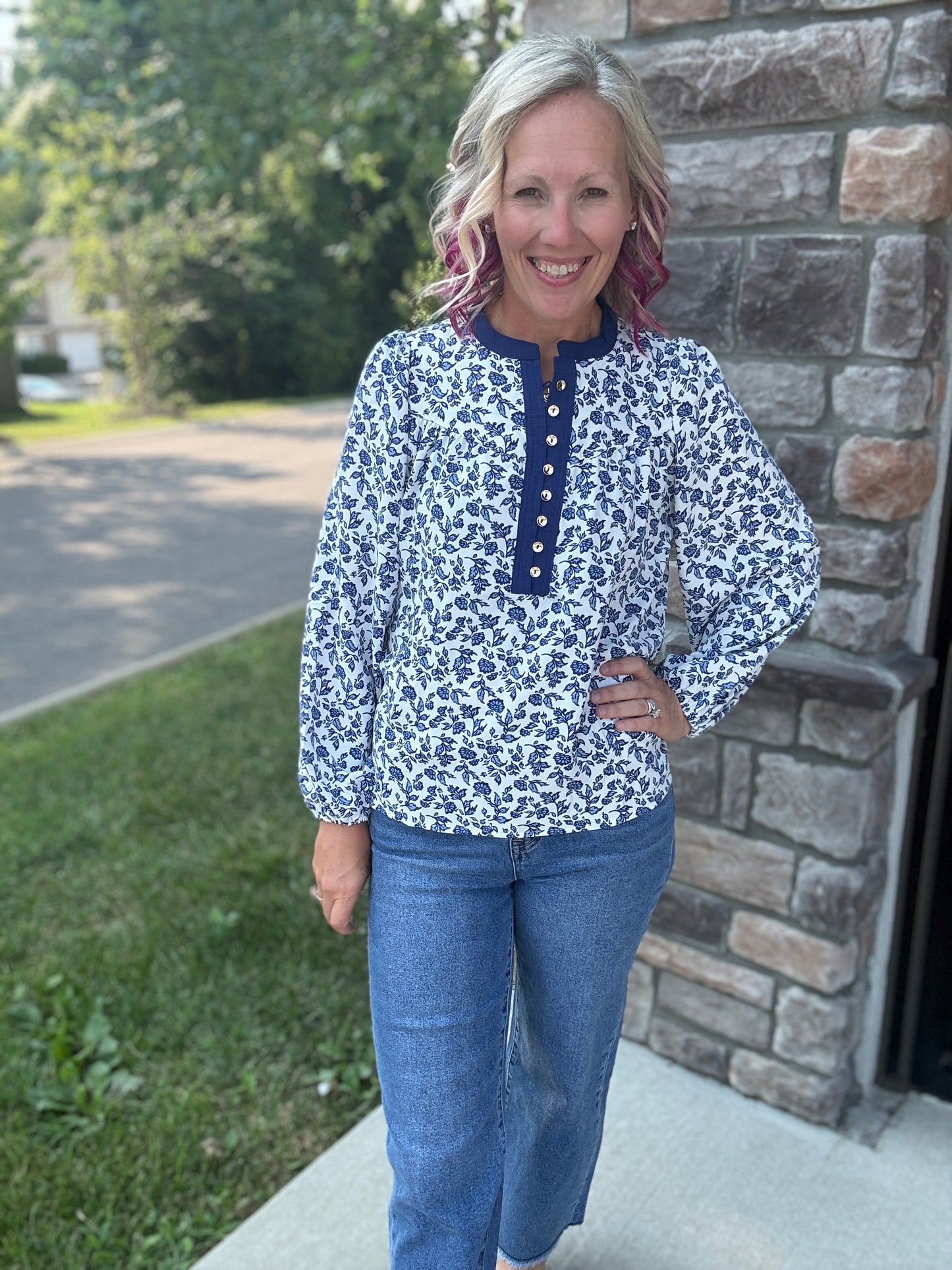 Navy Petals Blouse