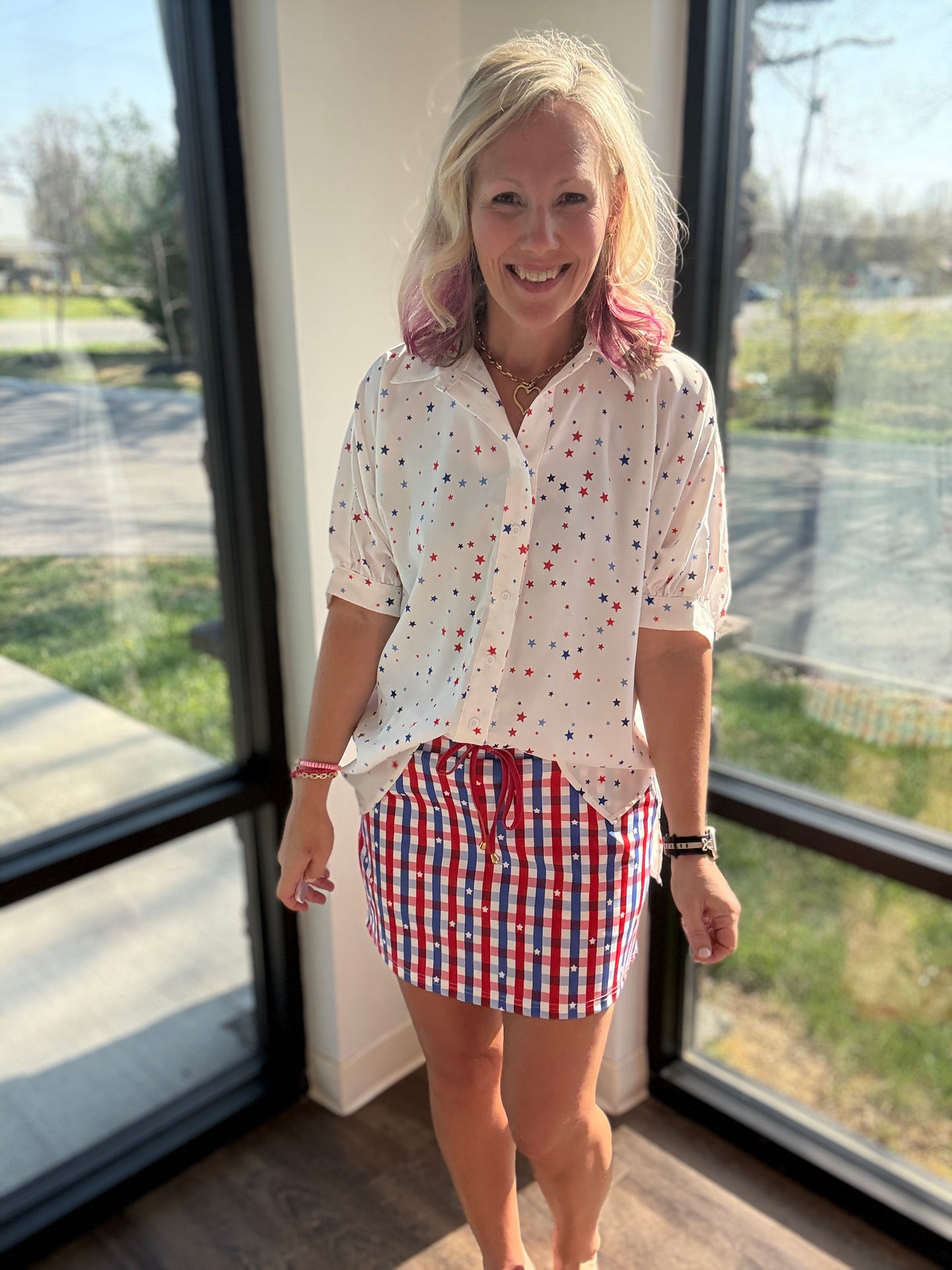 Sutton Button Up Top- Patriotic Stars
