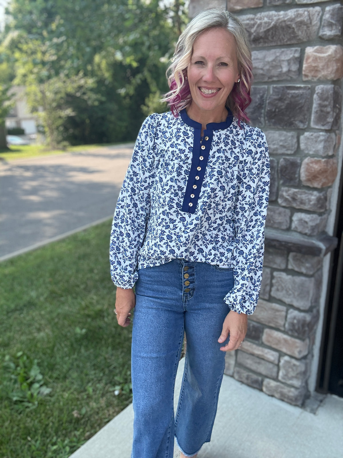 Navy Petals Blouse