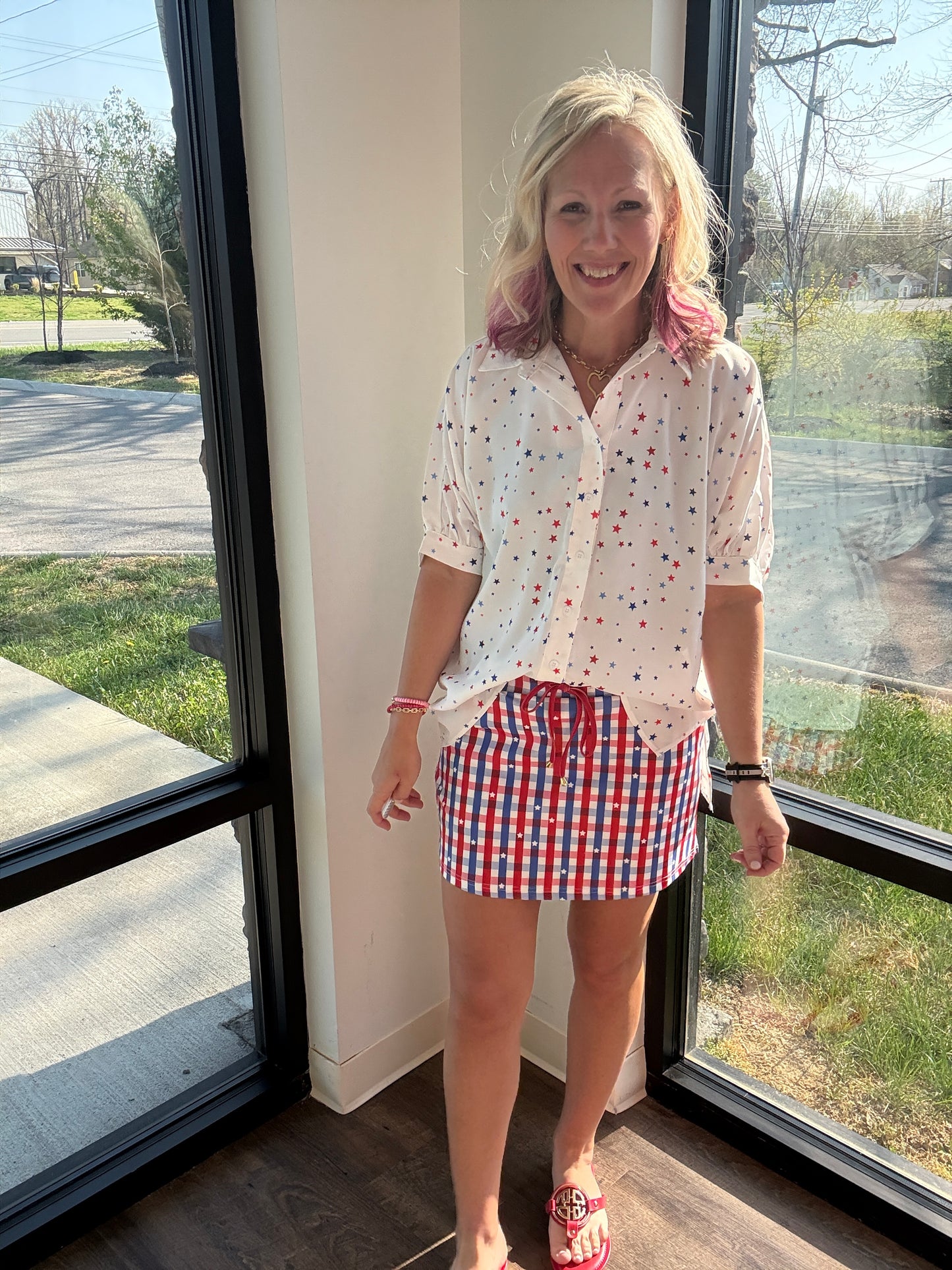 Sutton Button Up Top- Patriotic Stars