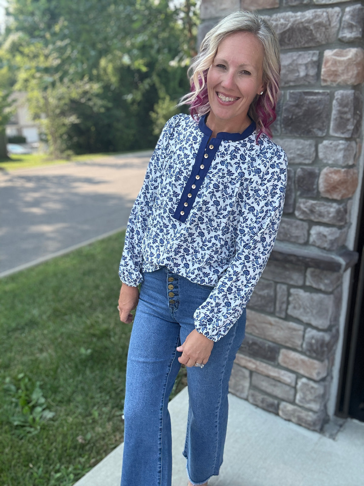 Navy Petals Blouse
