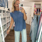 Side Slit Slub Tee- Slate Blue
