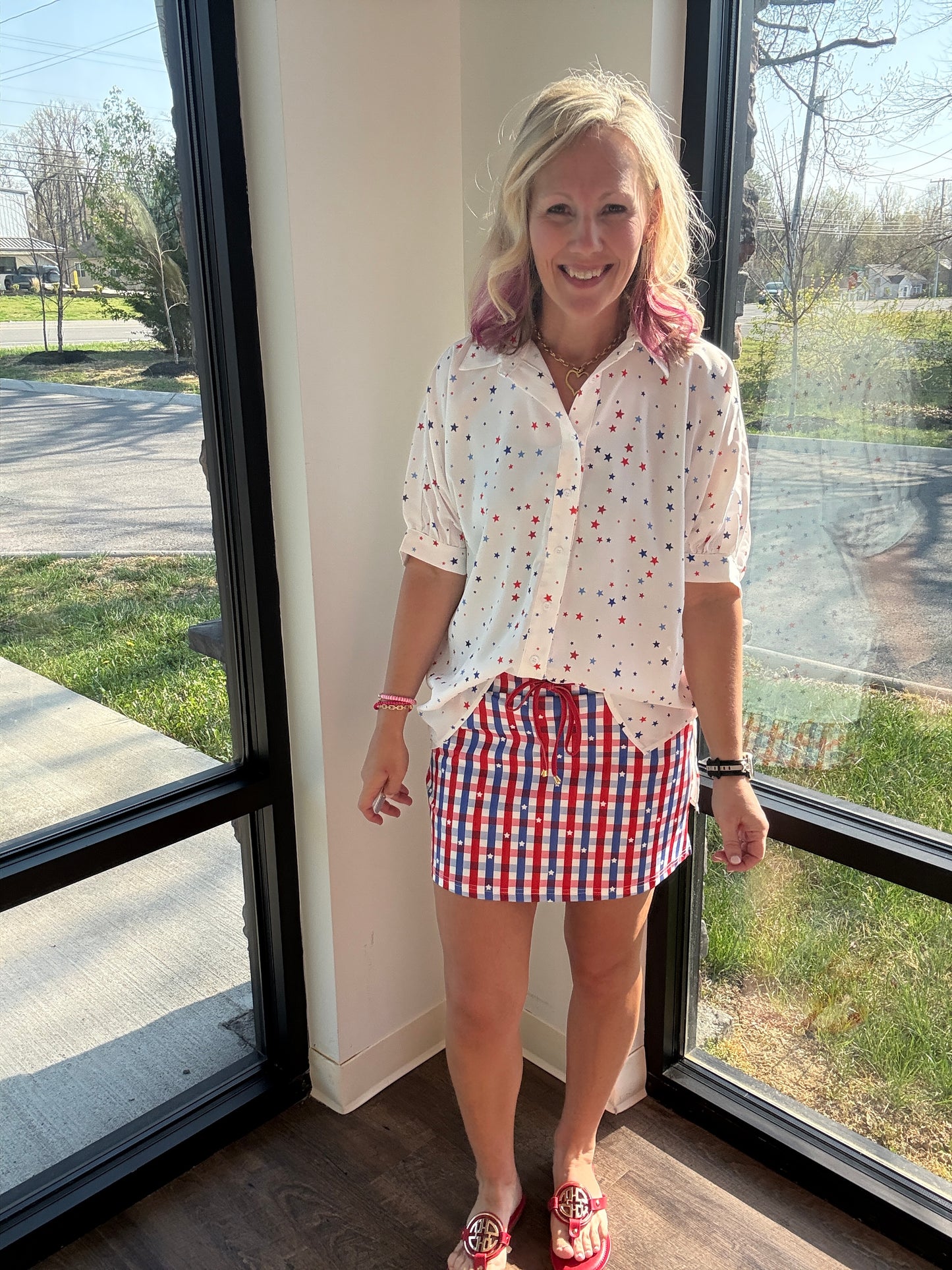 Sutton Button Up Top- Patriotic Stars