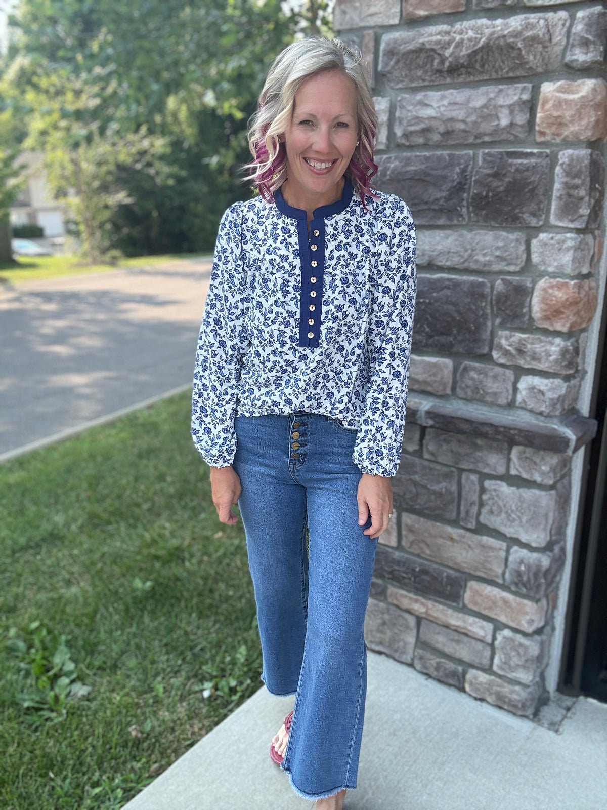 Navy Petals Blouse