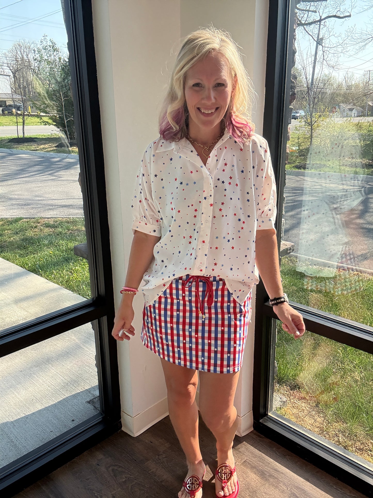 Sutton Button Up Top- Patriotic Stars