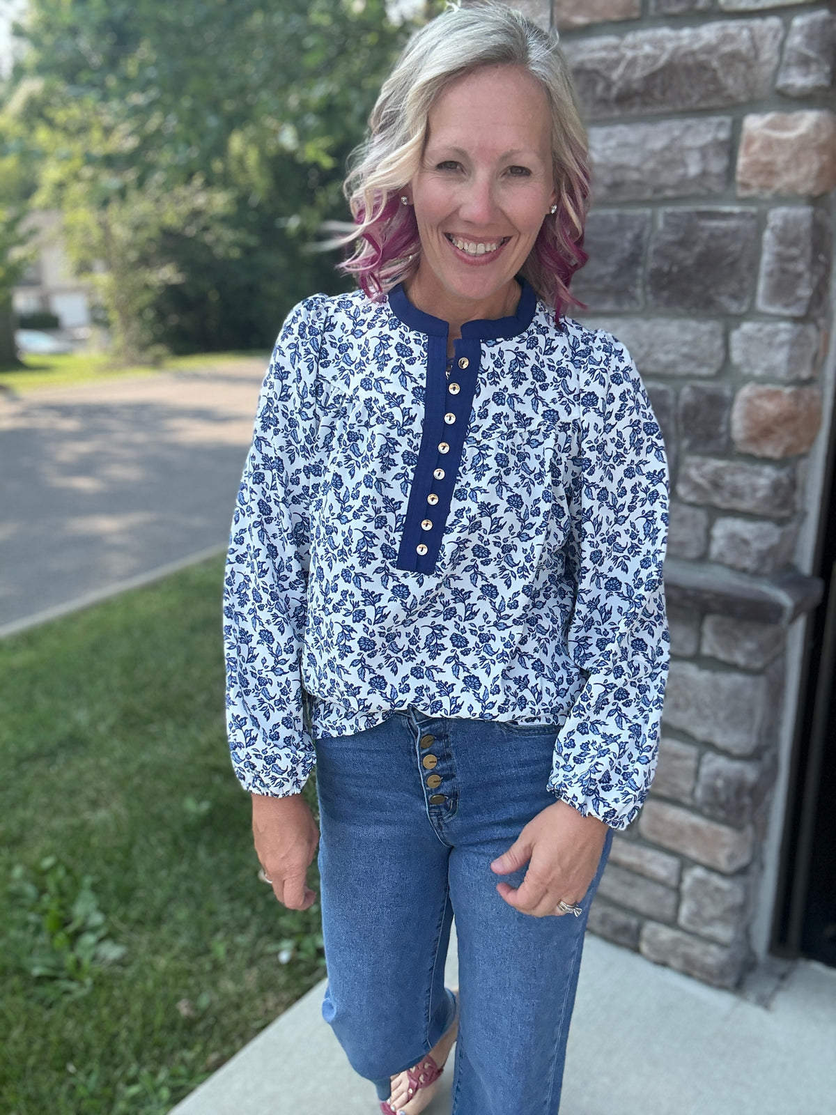 Navy Petals Blouse