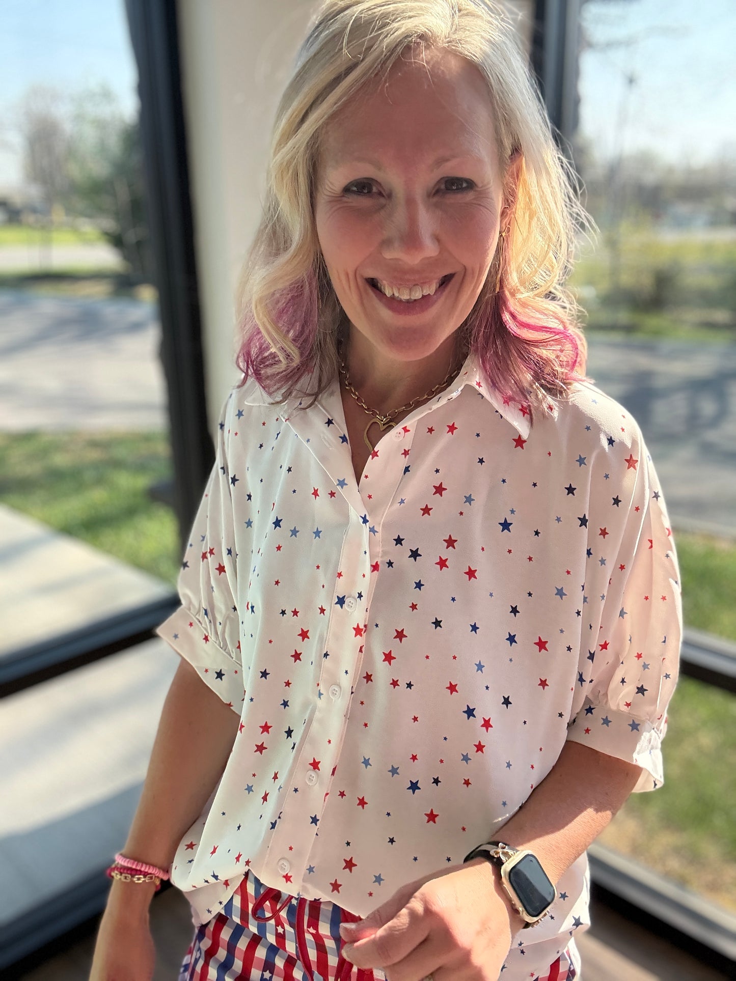 Sutton Button Up Top- Patriotic Stars