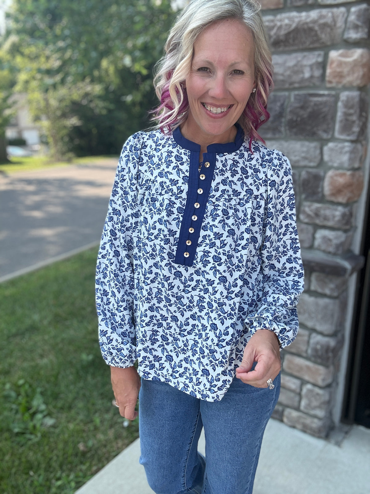 Navy Petals Blouse