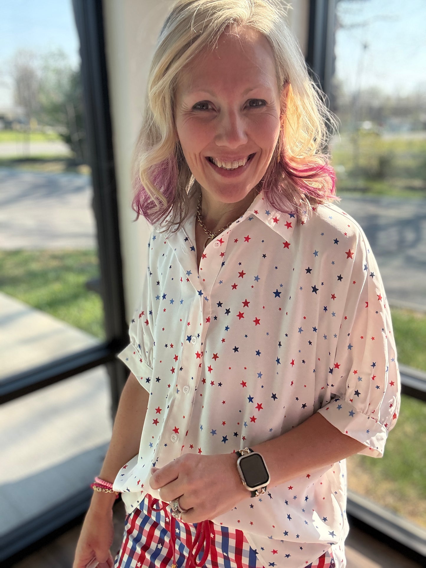Sutton Button Up Top- Patriotic Stars