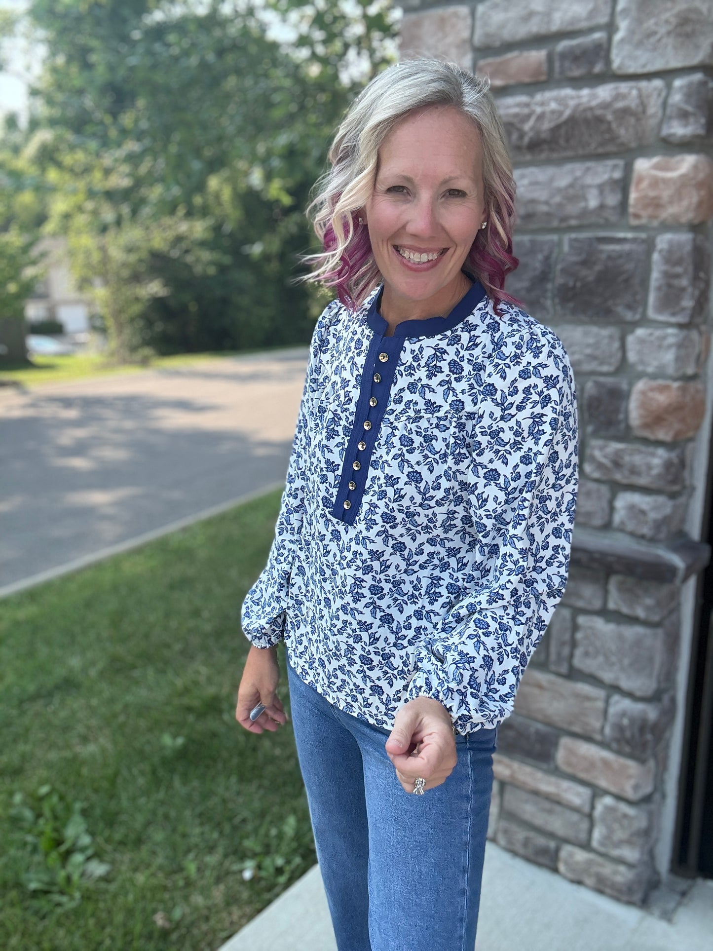 Navy Petals Blouse