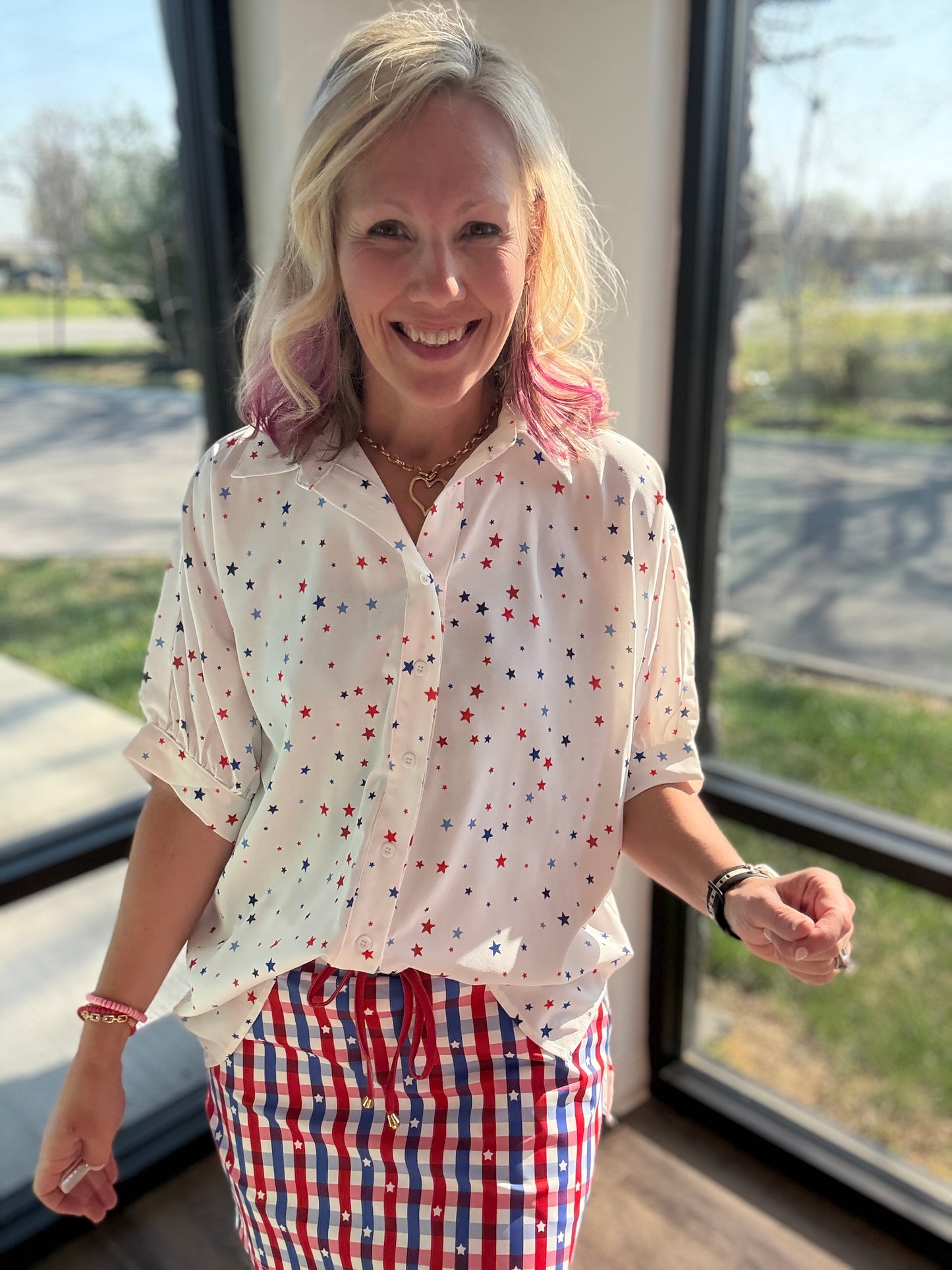 Sutton Button Up Top- Patriotic Stars