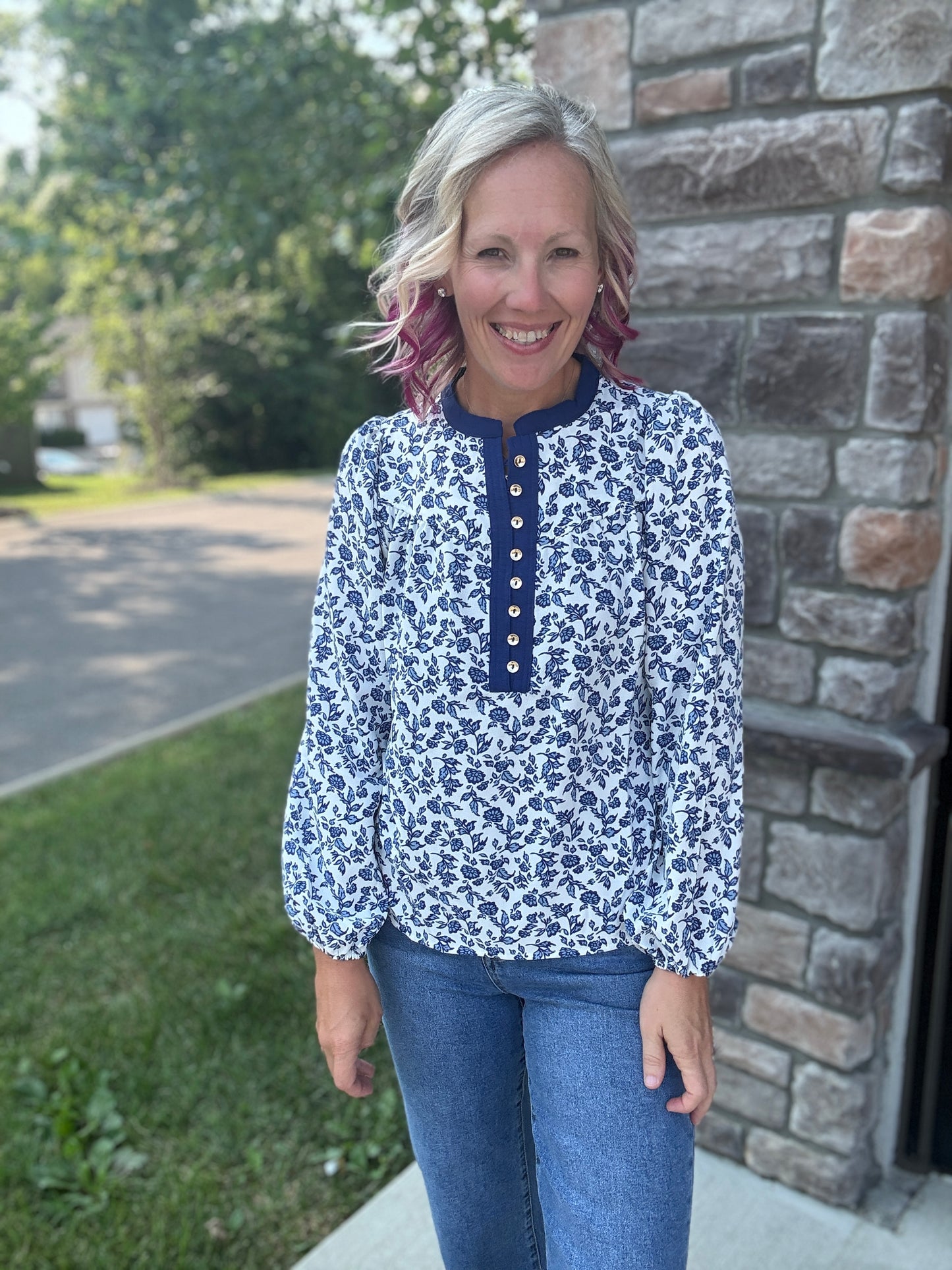 Navy Petals Blouse