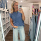 Side Slit Slub Tee- Slate Blue